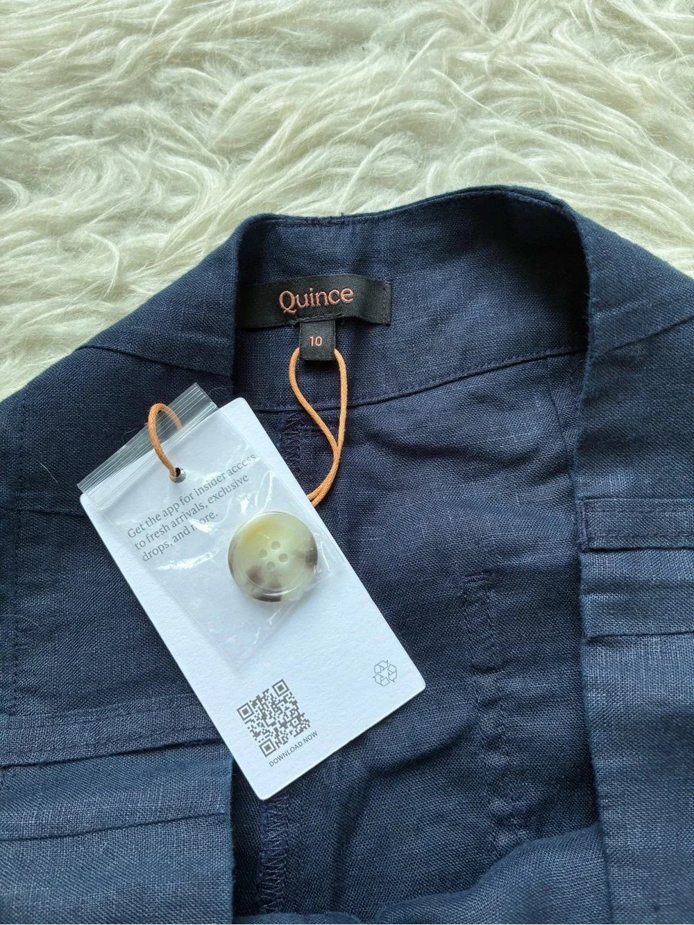 NWT Quince 💯 European linen Navy Wide-Leg Linen-Blend Chinos